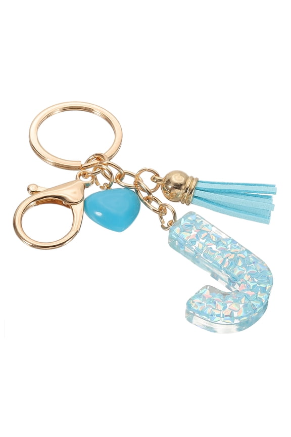 Initial Letter Keychain,Letter J Heart Design Charm with Tassels Decorative Alphabet Pendants for Bag Charm Backpack Diy Craft,Blue