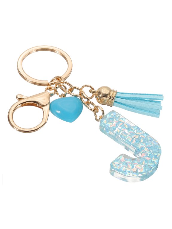 Initial Letter Keychain,Letter J Heart Design Charm with Tassels Decorative Alphabet Pendants for Bag Charm Backpack Diy Craft,Blue