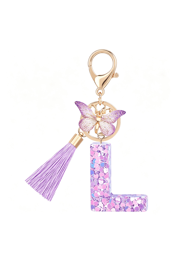 Initial Letter Keychains for Women Girls Tassel Butterfly Cute Keychain for Wallet Backpack Charm Cute Keychains