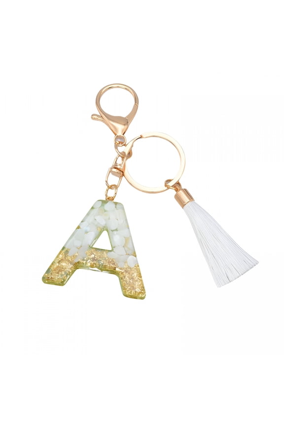 Initial Letter Keychains with White Tassel, Cute Key Chains, Letter Keychain, for Key Handbag Backpack