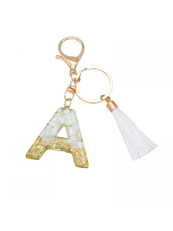 Initial Letter Keychains with White Tassel, Cute Key Chains, Letter Keychain, for Key Handbag Backpack