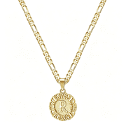 DESIGNICE Initial Necklaces for Women, 14K Gold Plated Round Letter Pendant Capital Monogram Necklace Alphabets from A-Z Figaro Chain Jewelry R Initial Necklace