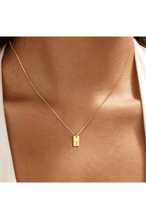 Initial Necklaces for Women Dainty 14K Gold Plated Necklaces Silver Initial Name Necklace Letter A-Z Tag Pendant Gold Jewelry ValentineS Day Gifts