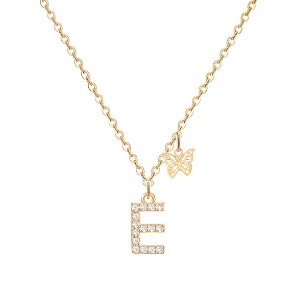 DESIGNICE Initial Necklaces for Women,Butterfly Necklace Design Gold Necklace for Women,Combining Elegance Letter Necklace for Women,Gold,StyleE