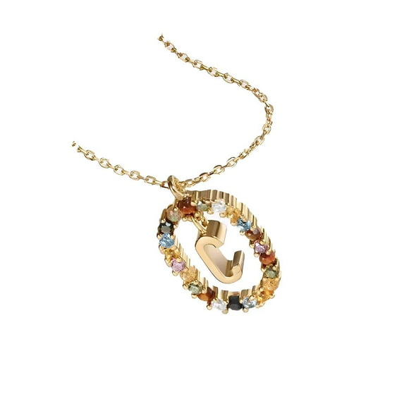 DESIGNICE Initial Necklaces for Women,Colored Zirconia Decoration Gold Necklace for Women,Sparkling Brilliance Letter Necklace for Women,Gold,StyleC