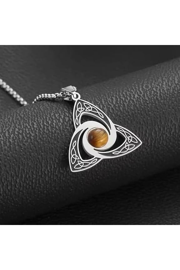 Irish Celtic Knot Power Stone Pendant Necklace Women Men Witches Knot Amulet Lucky Knot Jewelry Triquetra