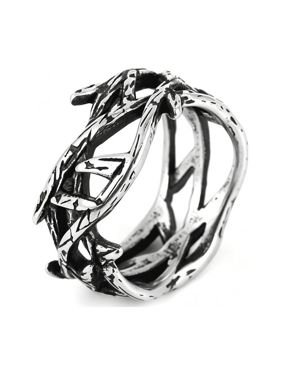 Jesus Crown of Thorns Ring for Men Gothic Stainless Steel Pinky Ring Durable Mens Ring