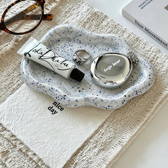 DESIGNICE Jewelry Dish Trinket Tray for Womenring Dish Holderunique Cloud Shape Ceramic Plate Cute Things Vanity Aesthetic Room Decor MotherS Day Birthday (Marble Blue)