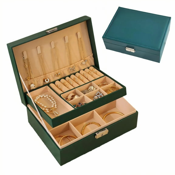 DESIGNICE Jewelry Organizer,Modular Design Allows Storage Expansion Jewelry Box Organizer,Dedicated Ring Slots for Safekeeping Jewelry Organizer Box,Green