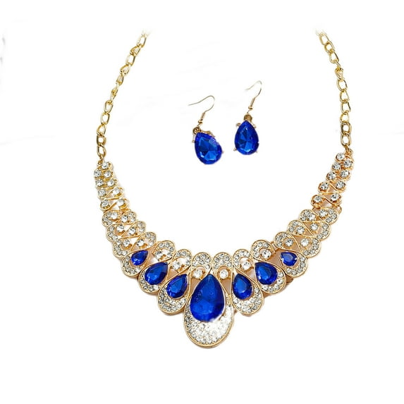 DESIGNICE Jewelry Set,Striking Drop Rhinestone Pendant Necklace,Elegant Earrings Jewelry Sets for Women,Bold Gemstone Necklace for Women Exquisite Craftsmanship