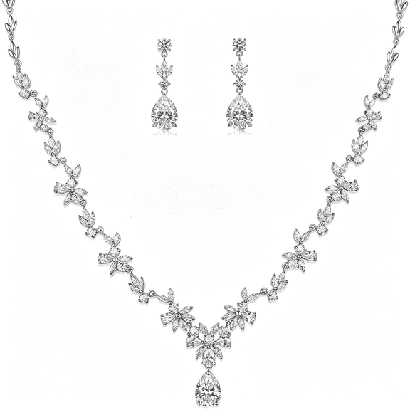 DESIGNICE Jewelry Set for Women,Necklace Dangle Earrings Bracelet Set with White Aaa Cubic Zirconia,Allergy Free Wedding Party Jewelry for Bridal Bridesmaid