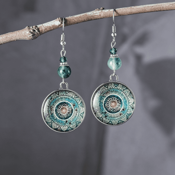 DESIGNICE Jewelry Set for Women Vintage Ethnic Compass Design Mandala Flower Dream Catcher Necklace and Drop Dangle Earrings Jewelry Gift Vintage Jewelry for Women