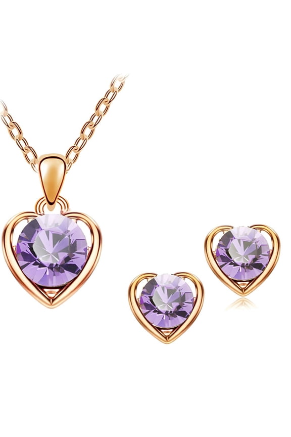 Jewelry Sets,Feminine Charm Heart Necklace,Perfectly Matched Earrings Bracelet,Purple