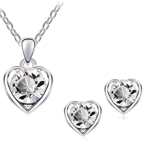 DESIGNICE Jewelry Sets,Sophisticated Taste Heart Necklace,Heart-Shaped Elements Earrings Bracelet,Silver