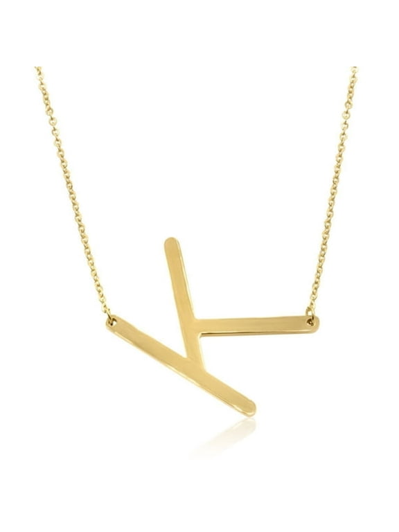 K Initial Sideways Necklace for Women Hypoallergenic Tarnish Resistant for Daily Wear Party Wedding Fashion Jewelry Accessory Gift for Her,Gold,18"