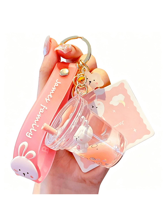 Kawaii Bear Boba Keychain - Cute Liquid Water Charm for Backpacks,Adorable Gift for Women Boy Girls Keychain Cute