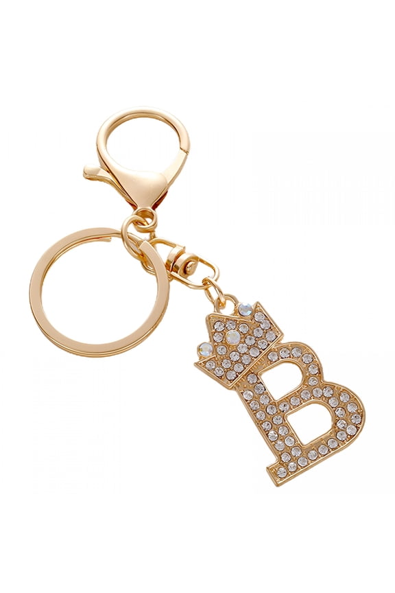 Key Chain Rhinestone Initials Car Keychain A-G Golden 7-Letter Keyring Women Bag Ornament Accessory