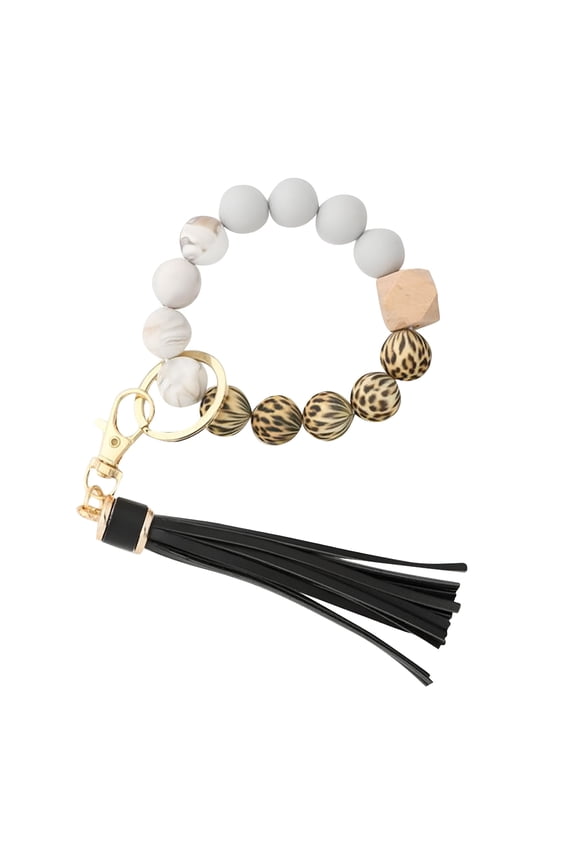 2026 New Key Chain Silicone Key Ring Bracelet, Women Beaded Bangle Keychain Wristlet Leather Tassel Room Decor, for Everyday Use, Gift, Key Organization, Home Decoration, Car Accessory.