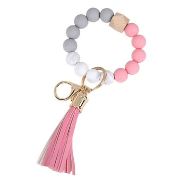 DESIGNICE Key Chains Women Cute,Silicone Bead Design Key Ring Bracelet,Anti-Loss Design Car Keychain Holder Wristlet,Pink