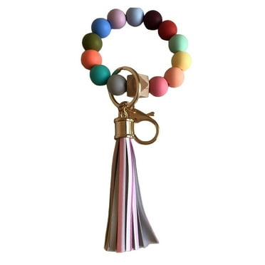 DESIGNICE Key Chains Women Cute,Silicone Bead Design Key Ring Bracelet,Multifunctional Bracelet Car Keychain Holder Wristlet,Multicolor