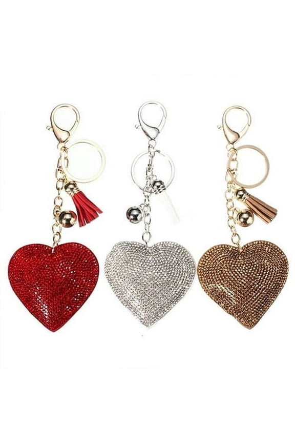 Key Heart Keychain Rhinestone Bag Charm Pendant Chain Keyring Handbag Purse Charms for Purses and Bags