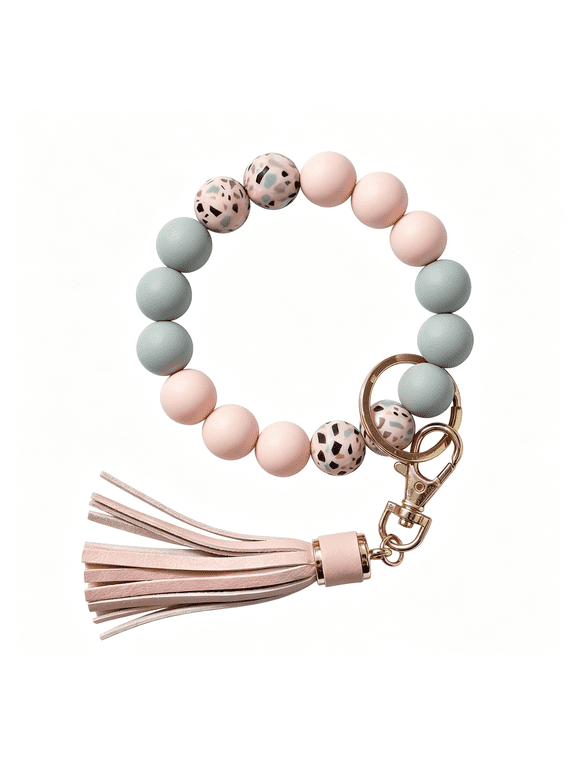 Key Ring Bracelet Car Keychain Holder Wristlet Silicone Women Beaded Bangle Chains,Trendy Purse Charms