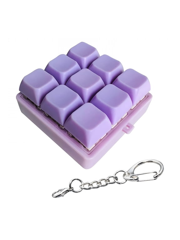 Keyboard Fidget Toy Click Keychain Stress Relief Button Toy 9-In-1 Keyboard Decompression Button Gift for Adult Colorful Macaron-Purple