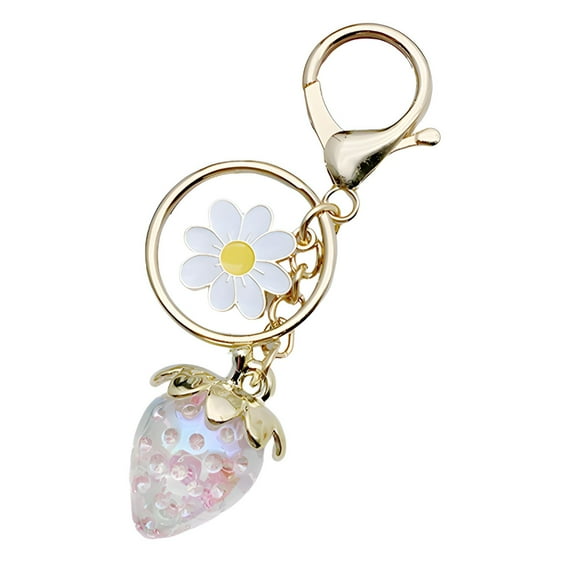 DESIGNICE Keychain,Colorful Strawberry Paired with Daisy Keychain Accessories,Metal Accessories with Premium Feel Keychains Women,Pink