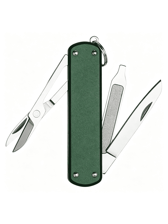 Keychain Knife 5 in 1 Mini Multitool Key Chains Small Pocket Knife Key Ring Scissors Screwdrivers Nail File Cool Gadget Gifts Men Women Dad Boyfriend Everyday Carry Green