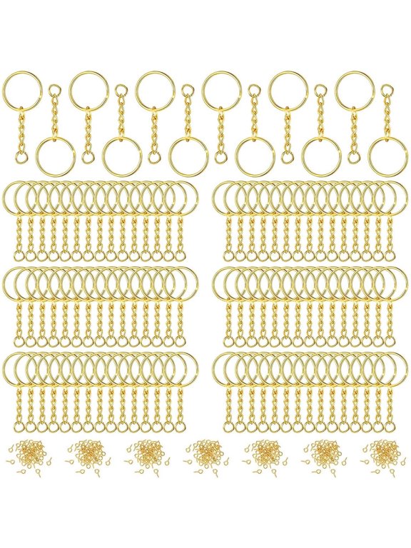 Keychain Making Kit, 360 Pcs Key Rings, Jump Rings, and Screw Eye Pins for Diy Keychain Crafts, 25Mm, Gold Key Rings Bulk