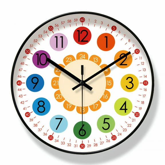 DESIGNICE Kids Wall Clock Telling Time Teaching Clock Mute Art Clock Non Ticking Hanging Decorative Children Clock for Indoor Office Kitchen Decor 10Inch