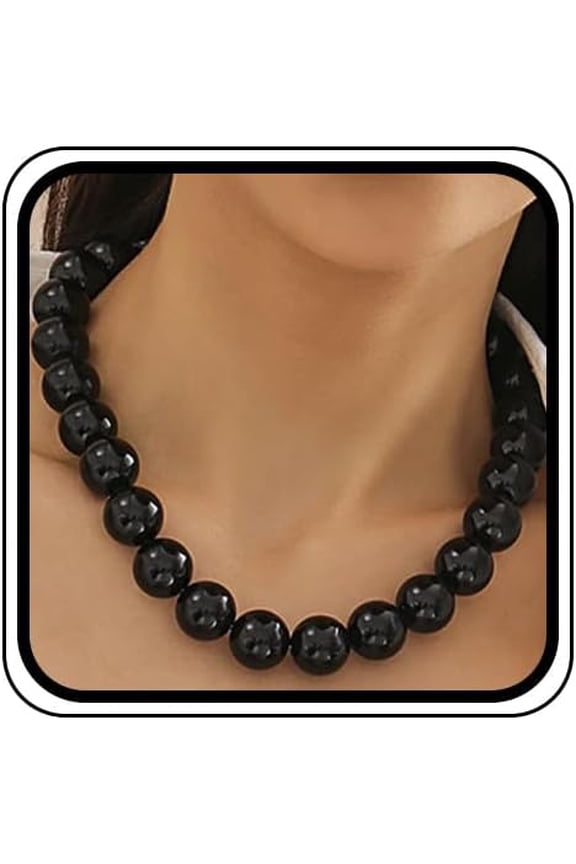 Large Beaded Choker Necklace for Women Vintage Black Pearls Balls Bead Collar Necklaces Chunky Adjustable Big Ball Pearl Jewelry Trendy Accessories