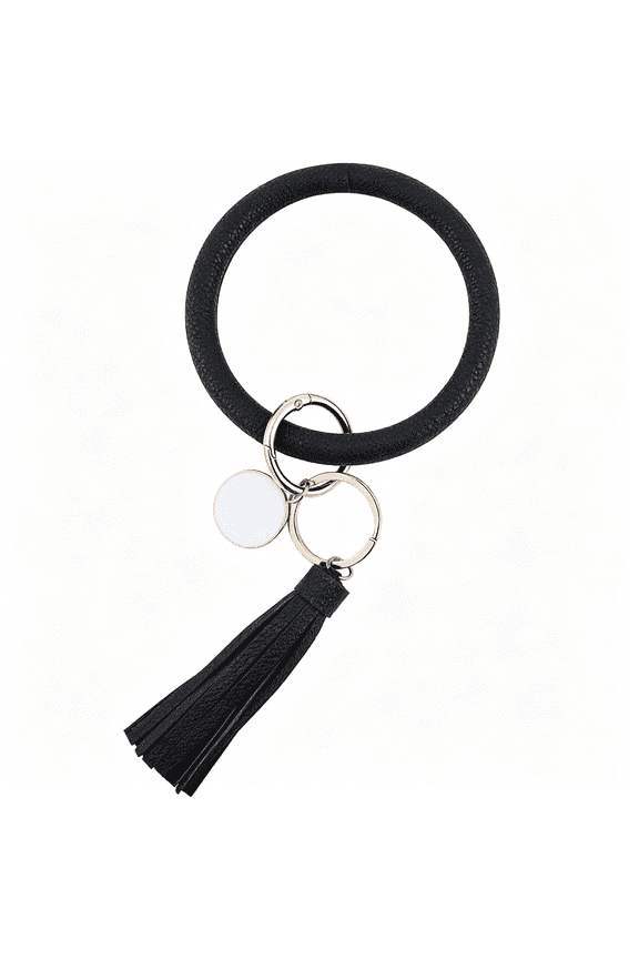 Large Circle Pu Leather Keychain Bracelet Round Leather Wristlet Key Ring Wrist Keyring Bangle Key Chains Holder