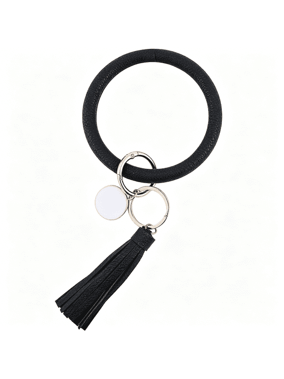 Large Circle Pu Leather Keychain Bracelet Round Leather Wristlet Key Ring Wrist Keyring Bangle Key Chains Holder