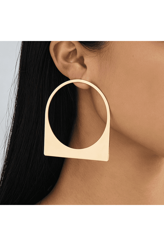Large Gold Hoop Earrings,14K Plating Big Chunky Geometric Hollow Brushed Metal Sheet Drop Dangle Huggie Studs Womens Statement Jewelry Gift(Hollow Gold)