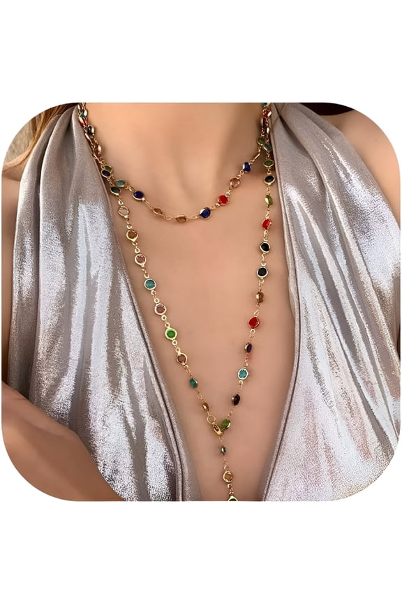 Lariat Necklace for Women Layered Long Gold Necklace Y-Shaped Gold Drop Pendant Long Rhinestone Body Chains Jewelry