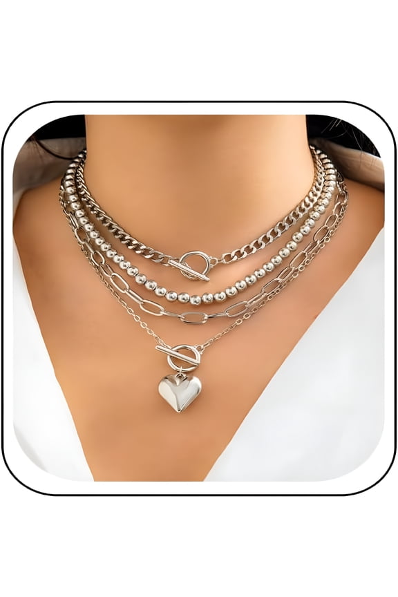 Layered Gold Necklaces for Women Chunky 18K Gold Necklace Stack Layered Cuban Paperclip Snake Chain Necklace Retro Coin Dainty Pendant Toggle Clasp Necklace