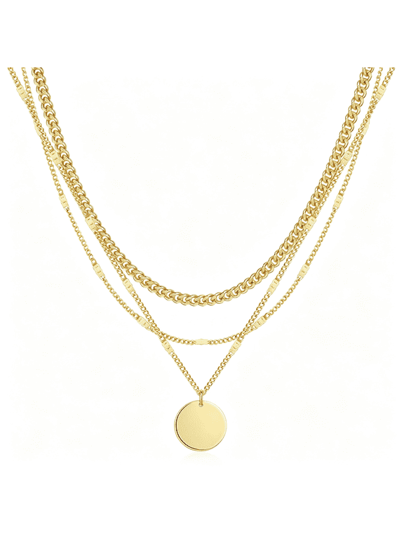Layered Gold Silver Necklaces for Women, Stackable Stack 14K Real Gold Plated Silver Chain Necklace Diamond Circle Cz Layering Pendant Necklaces Trendy Gold Jewelry Set Gifts