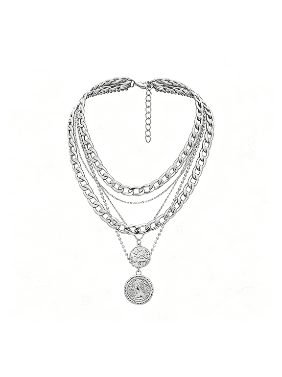 Layered Necklaces for Women Trendy Retro Coin Pendant | Dainty Chunky Chain, Choker Necklaces, Jewelry Birthday Gifts Dainty Chunky Chain Chunky Necklace