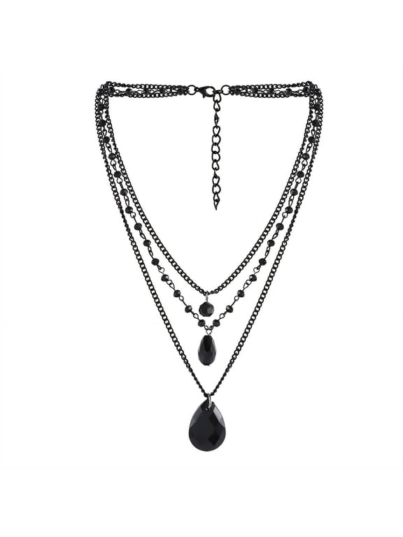 Layered Necklaces for Women,Anti-Slip Chain Links Long Necklaces for Women,Polished Metallic Glow Necklaces for Women,Black
