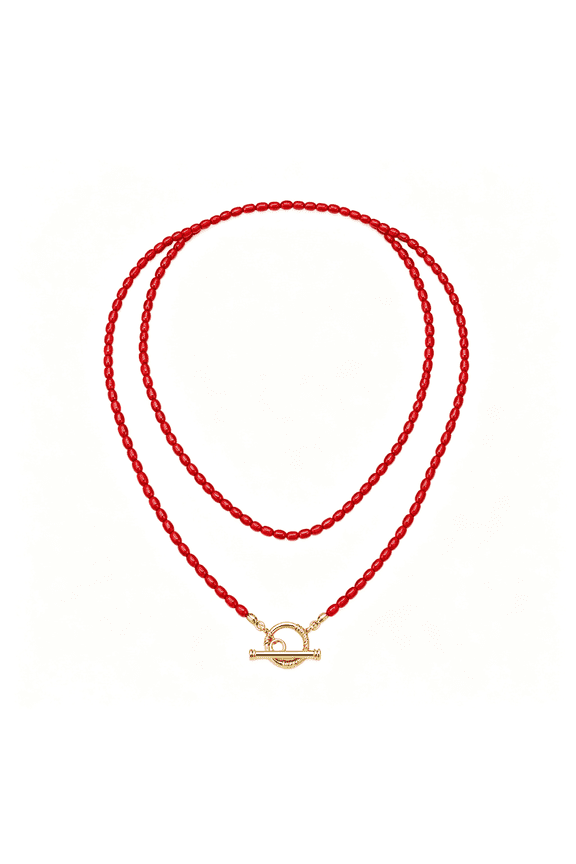 Layered Red Beaded Necklace for Womenboho Western Statement Chain Red Necklace