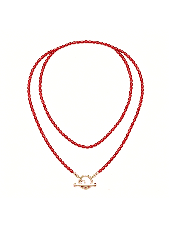 Layered Red Beaded Necklace for Womenboho Western Statement Chain
