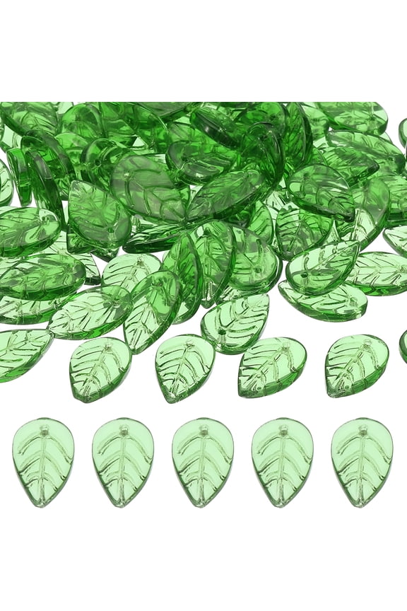 Leaf Beads, 100Pcs Crystal Colorful Leaf Beads Translucent Czech Glass Beads Spacer Bead for DIY Jewelry Making Bracelets Necklace Grass Green
