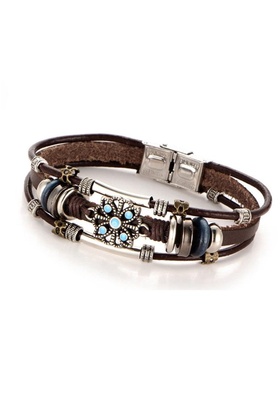 Leather Bracelet Creative Punk Wind Inlaid Oval Turquoise Leather Bracelet,Leather Bracelet Creative Punk Wind