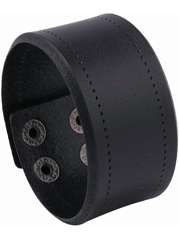 Leather Cuff Bracelet for Men Women Wide Cowhide Adjustable Wristband Handmade Retro Style