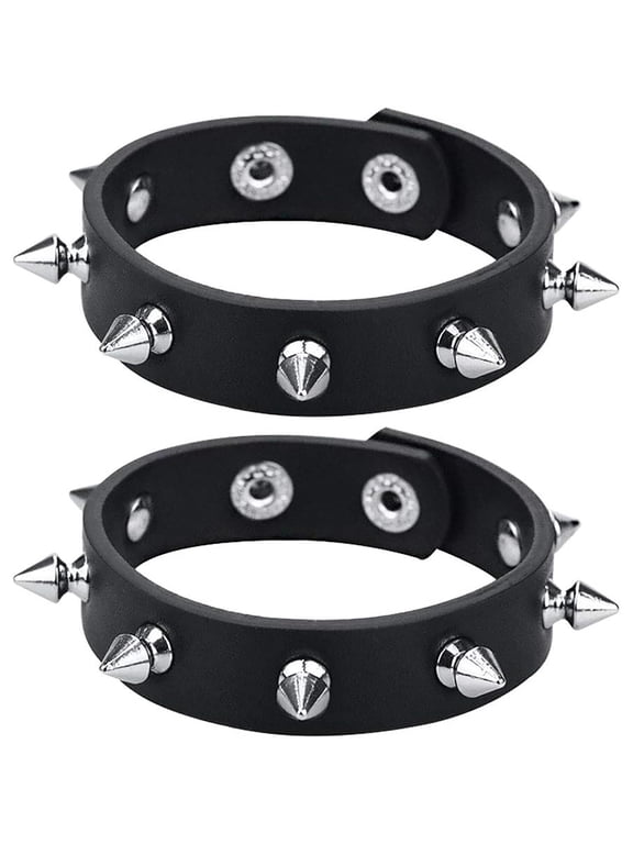 Leather Spike Bracelet Punk Studded Rivet Cuff Black Wristband spiked bracelets
