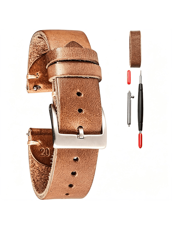 Leather Watch Bands for Men, Quick Release Leather Watch Strap Vintage Watch Replacement Wrap of 18Mm, 20Mm, 22Mm Leather Watch Band 22Mm