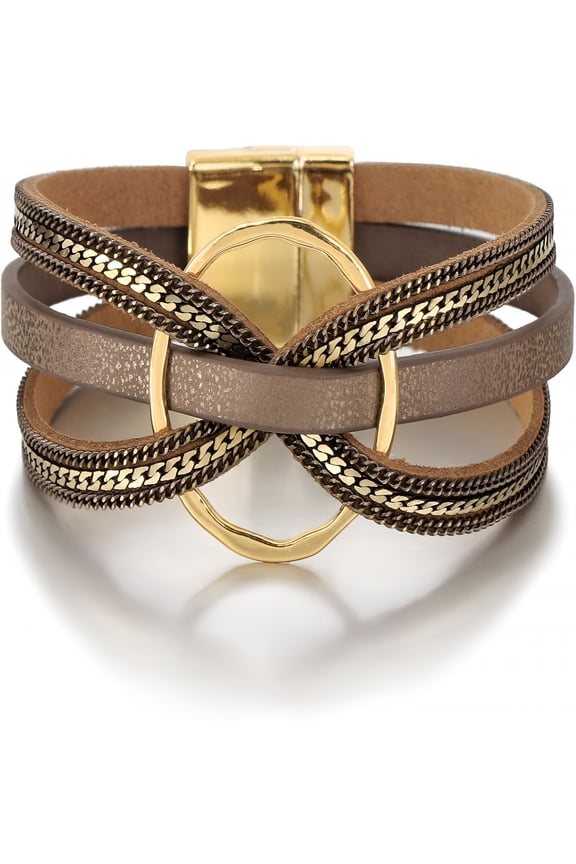 Leather Wrap Bracelet for Women, Boho Handmade Multi-Layer Cuff with Crystal Beads Heart, Stackable Bangle Western Jewelry Gift