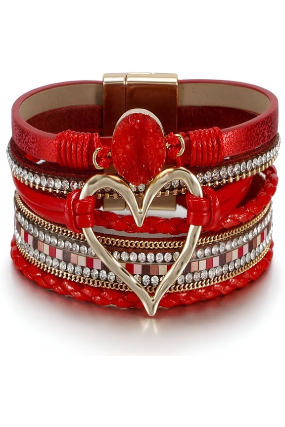 Leopard Bracelet for Women,Boho Leather Wrap Multi-Layer Pearl Crystal Bracelet Bangle Jewelry