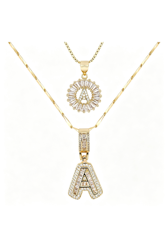 Letter Necklace 14K Gold Plated Bling Dainty Necklaces Trendy Chunky Custom Name Necklace Personalized Round Circle Pendant Zirconia Letters Name Crystal Jewelry Gifts for Women